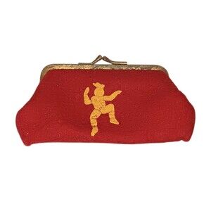 Vintage Brownie Girl Scout Felt Coin Purse Red W/ Yellow Symbol 5x3 For Display